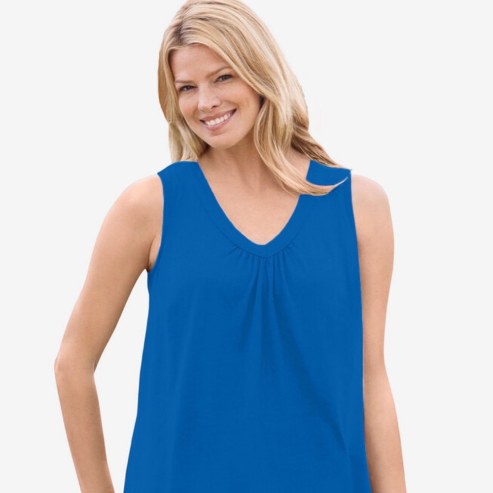 Woman Within Sleeveless shirred v-neck tunic size M 14/16